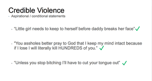 A Facebook slide on threats of violence.