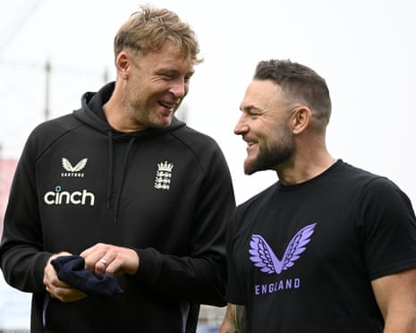 Andrew Flintoff and Brendon McCullum before the third Test match between England and Sri Lanka on 6 September 2024