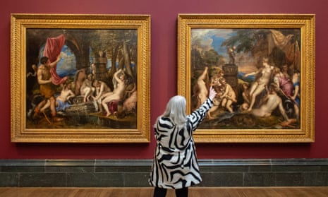 Historian Mary Beard at the Titian: Love Desire Death exhibition at the National Gallery before it was closed by Covid-19. 