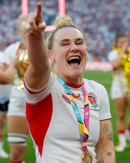England’s Meg Jones points to the support after the final has finished.