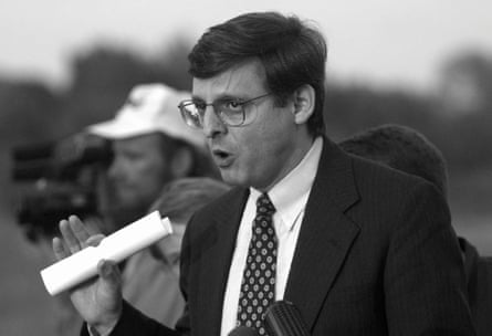In this April 27, 1995, file photo, Merrick Garland, associate deputy attorney general, speaks to the media following the hearing of Oklahoma bombing suspect Timothy McVeigh, before federal magistrate Ronald Howland, in El Reno, Okla.