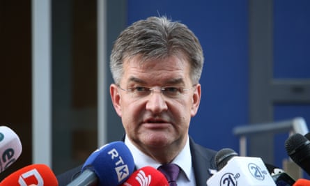 Miroslav Lajčák speaks to the media after a meeting with Kurti in Pristina in July