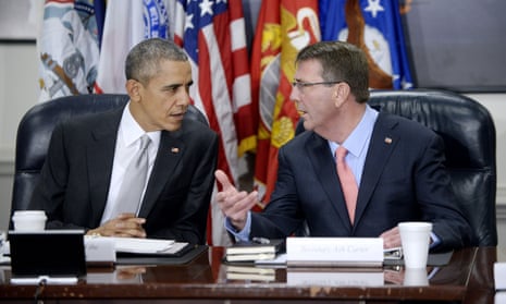 President Barack Obama talks to defence secretary Ashton Carter