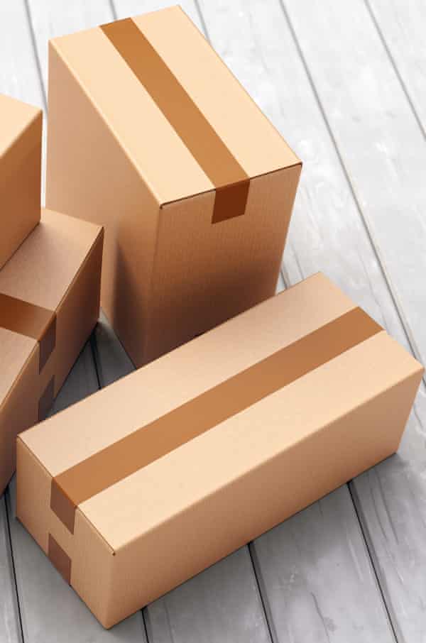 Cardboard boxes on porch floor