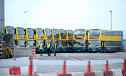 Dublin Bus vehicles in a depot