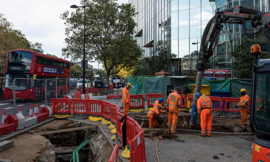 HS2 workers near Euston station, where cost overruns would be incorporated into the contingency fund, said the minister for HS2, Andrew Stephenson.