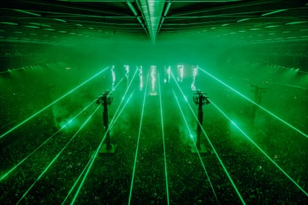 Green laser beams at Marvel Stadium
