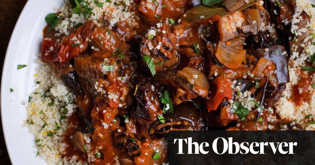 Nigel Slaters recipes for aubergine, lemon and parsley couscous, and for pear, walnuts and gorgonzola