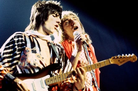 Stewart and Ronnie Wood performing in 1974.