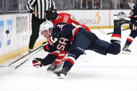 4 Nations Face-Off final: Canada beat USA in sudden-death overtime – as it happened Jack Eichel of Team USA, front, collides with Thomas Harley of Team Canada during the third period.