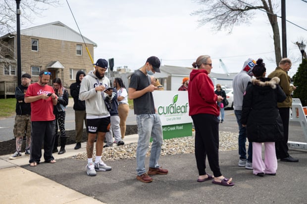 Customers wait in line at Curaleaf as New Jersey launches recreational cannabis sales in April.