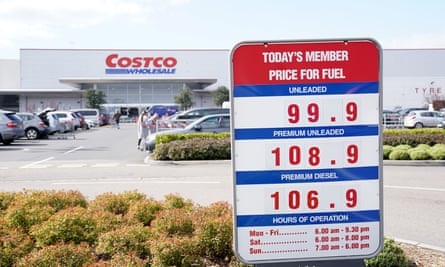 The price of petrol displayed at a fraction of a penny under £1/litre at Costo’s filling station in Birmingham.