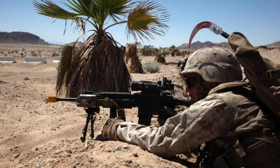 A soldier in training at the Marine Corps Air Ground Combat Center in Twentynine Palms, California.