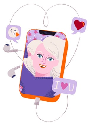 illustration of woman's face on phone