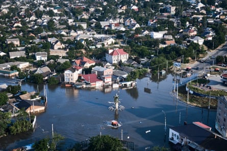 Flooded streets in Kherson, Ukraine, in June after the walls of the Kakhovka dam collapsed.