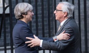Theresa May greets Jean-Claude Juncker at Downing Street
