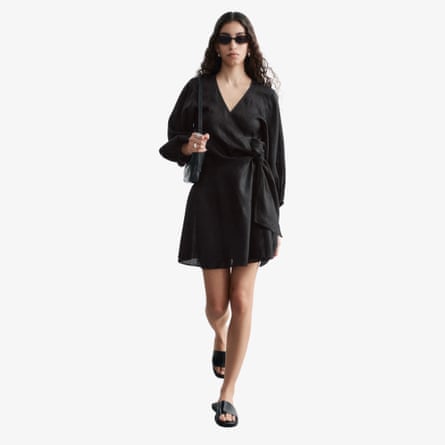 &Other Stories Linen Wrap Mini Dress in black