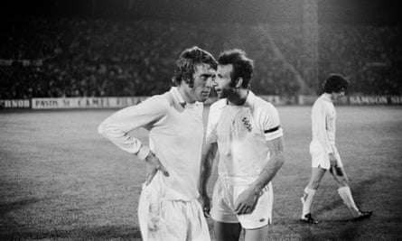 Leeds players Mick Jones and captain Paul Reaney after a defeat to Milan in 1973.