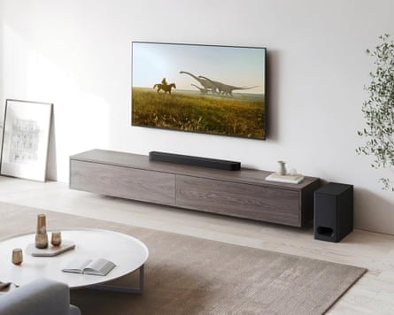 TV with soundbar in living room