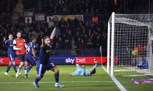 Bobby Decordova-Reid (No 14) scores a late leveller for Fulham at Luton.