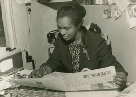 Claudia Jones reading the West Indian Gazette, London, 1960s