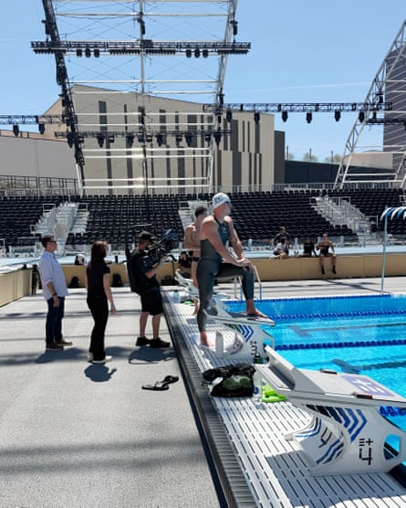 Ukrainian swimmer Andriy Govorov, who holds the world record in the 50m butterfly, at the Enhanced Games pool at Resorts World in Las Vegas