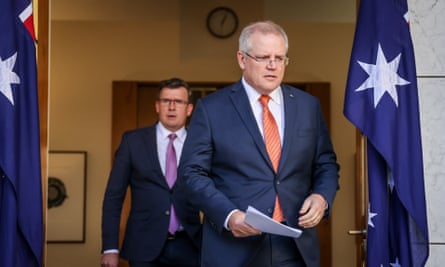 Australian prime minister Scott Morrison with acting immigration minister Alan Tudge
