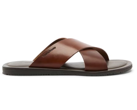 A side view of a Russell & Bromley Dalvey Cross Strap Sandal in brown.