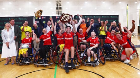 England celebrate after winning the series.