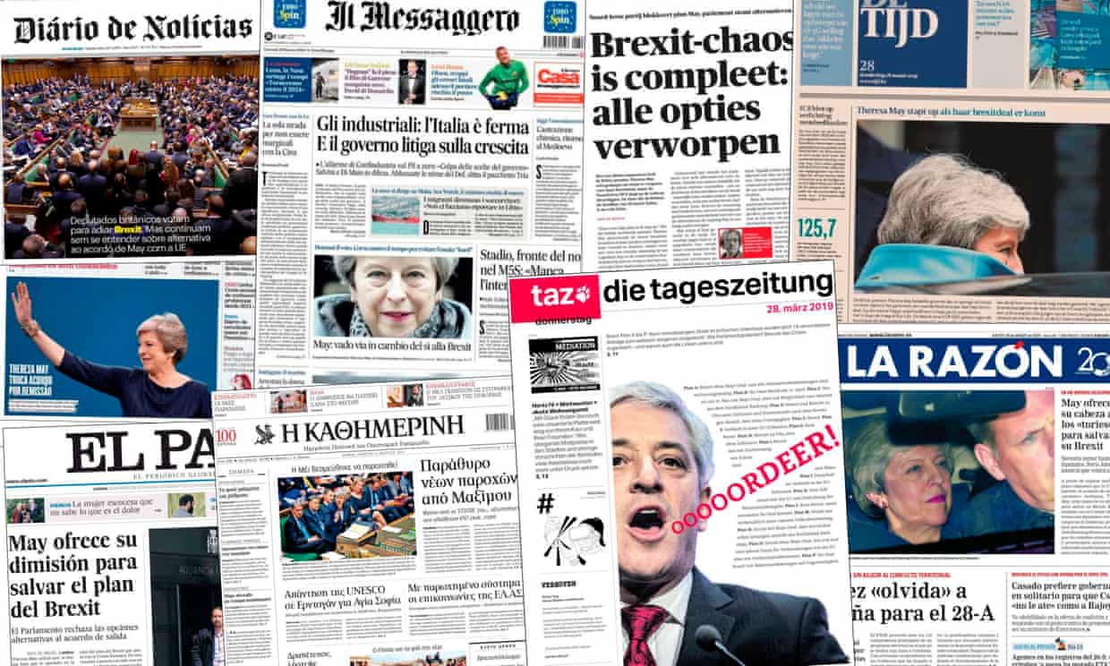 A collage of European newspapers