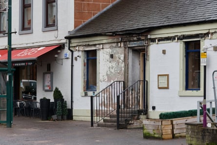 A fire-damaged single-storey building