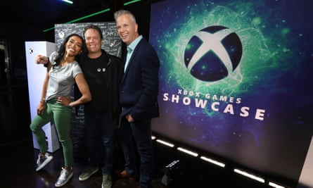 Sarah Bond, Phil Spencer and Matt Booty at the Xbox 2023 showcase.