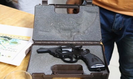 A revolver is shown as a patrol sets out to discover if any cows are being illegally transported.