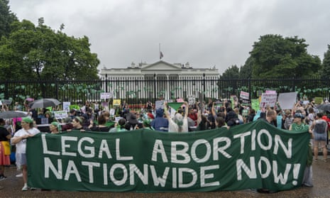 Abortion-rights protesters outside of the White House during a protest to pressure on the Biden Administration to act and protect abortion, on 9 July.