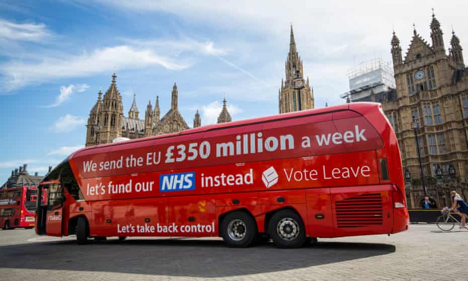 Vote Leave battle bus outside parliament.