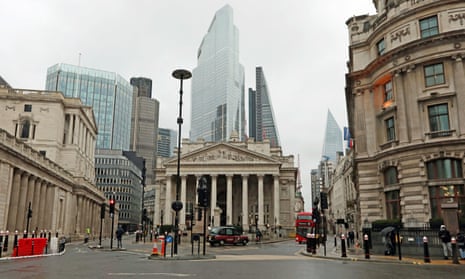 An almost-deserted Bank junction in the heart of the City of London on the first business day of the new year. 