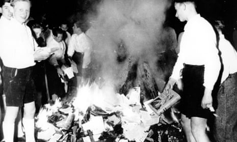 Members of the Nazi Youth participate in burning books, Buecherverbrennung, in Salzburg, Austria, on 30 April 1938. 