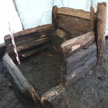 Handout photo issued by the University of Cambridge of a wooden latrine from medieval Riga.