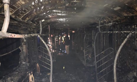 The remains of the subway car destroyed in the fire.