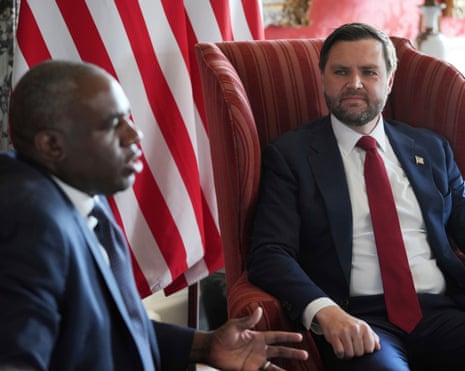JD Vance, right, seen here with David Lammy at Chevening, previously said the UK had conducted a ‘backslide in conscience rights’.