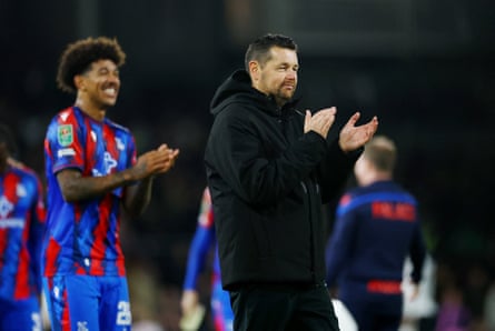 Pierre Sage applauds the Crystal Palace fans after the match