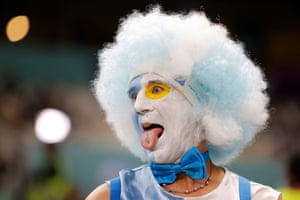 An Argentina fan in full face-paint ahead of their match against Mexico.