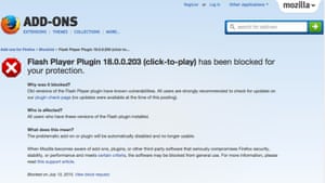Flash blocked by Mozilla