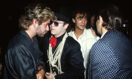 With George Michael, Andrew Ridgeley and Bernie Taupin in 1985.