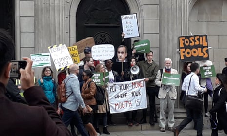 Climate change activists outside the Bank of England today
