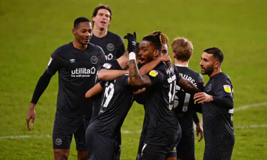 Ivan Toney celebrates scoring one of his two goals in Brentford’s 4-1 victory at Middlesbrough