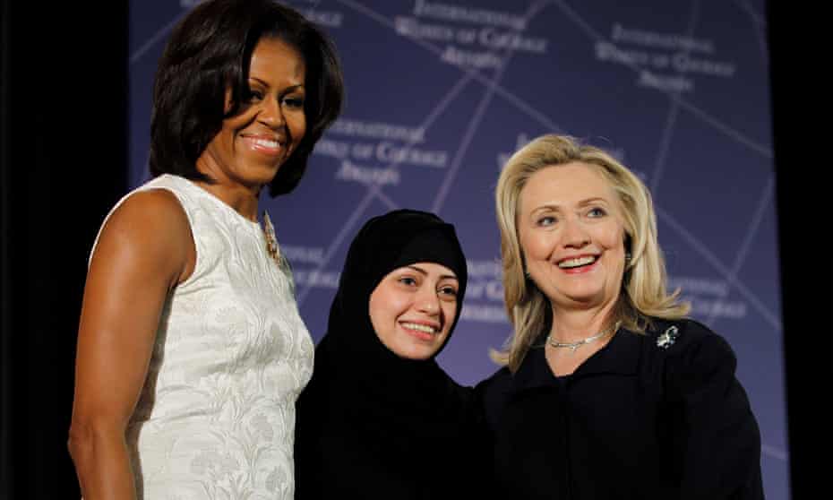 Activist Samar Badawi, pictured in 2012 with Hillary Clinton and Michelle Obama.