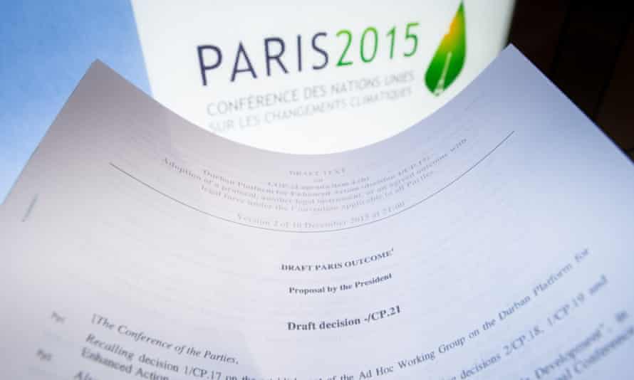 A draft for the outcome of COP21 in Paris, photographed on 10 December 2015, which would be secured two days later after two weeks of fraught negotiations and sleepless nights
