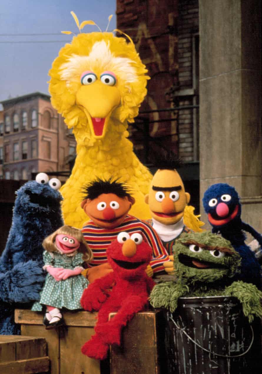 Cookie Monster, Prairie Dawn, Big Bird, Ernie, Elmo, Bert, Oscar the Grouch and Grover in Sesame Street