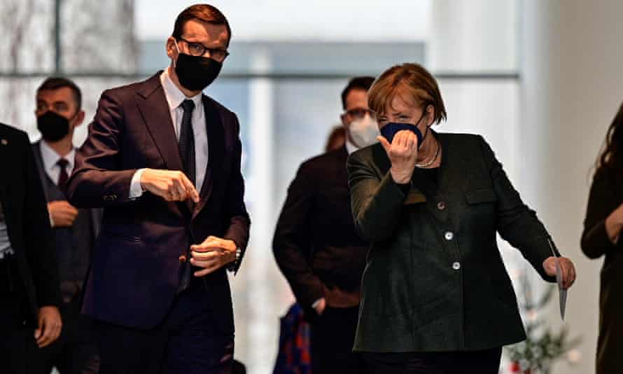 German chancellor Angela Merkel today with the Polish prime minister Mateusz Morawiecki in Berlin, Germany.